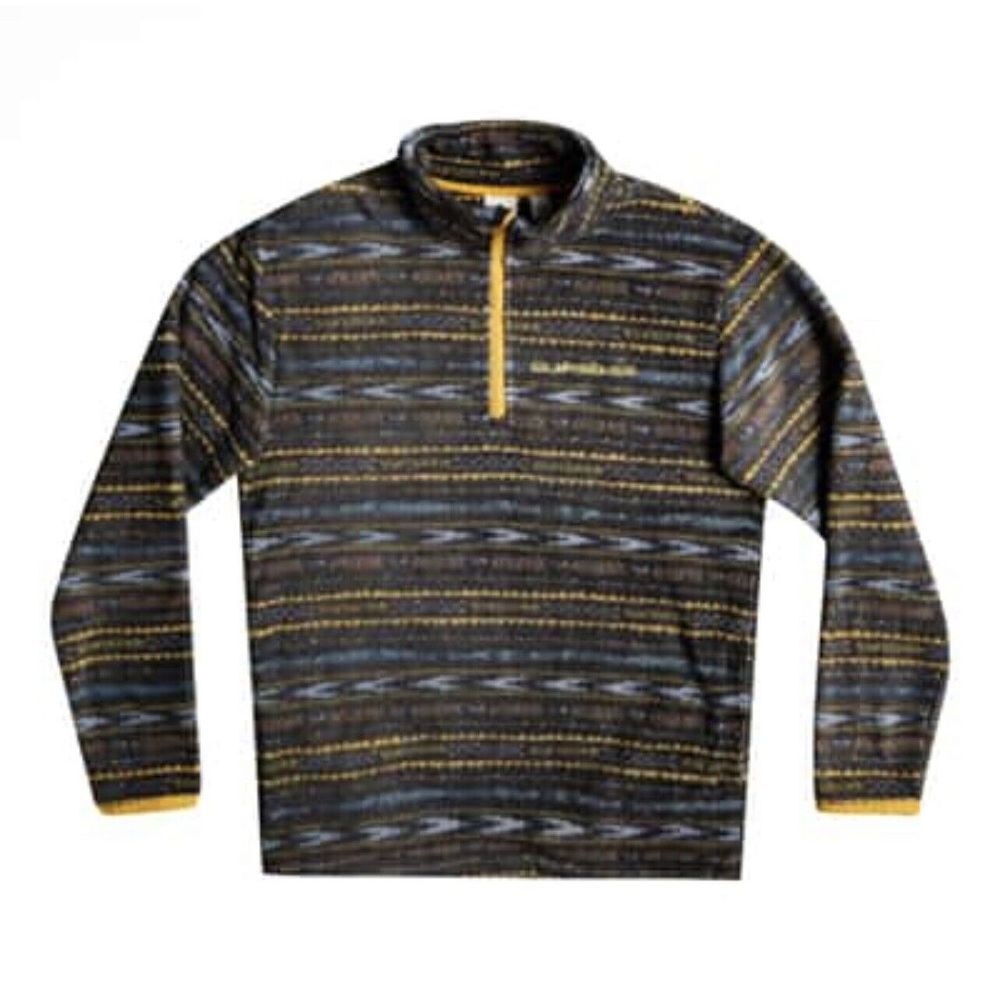 New Quicksilver Fleece Striped Print‎ Men's Medium 1/4 Zip & Pockets Blue Yellow